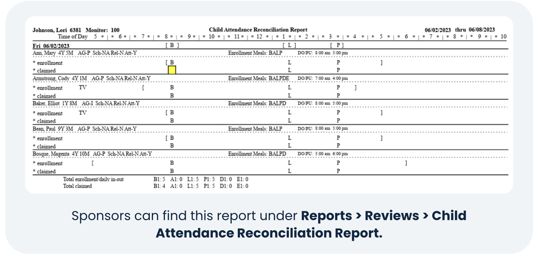 Attendance Reconciliation Report