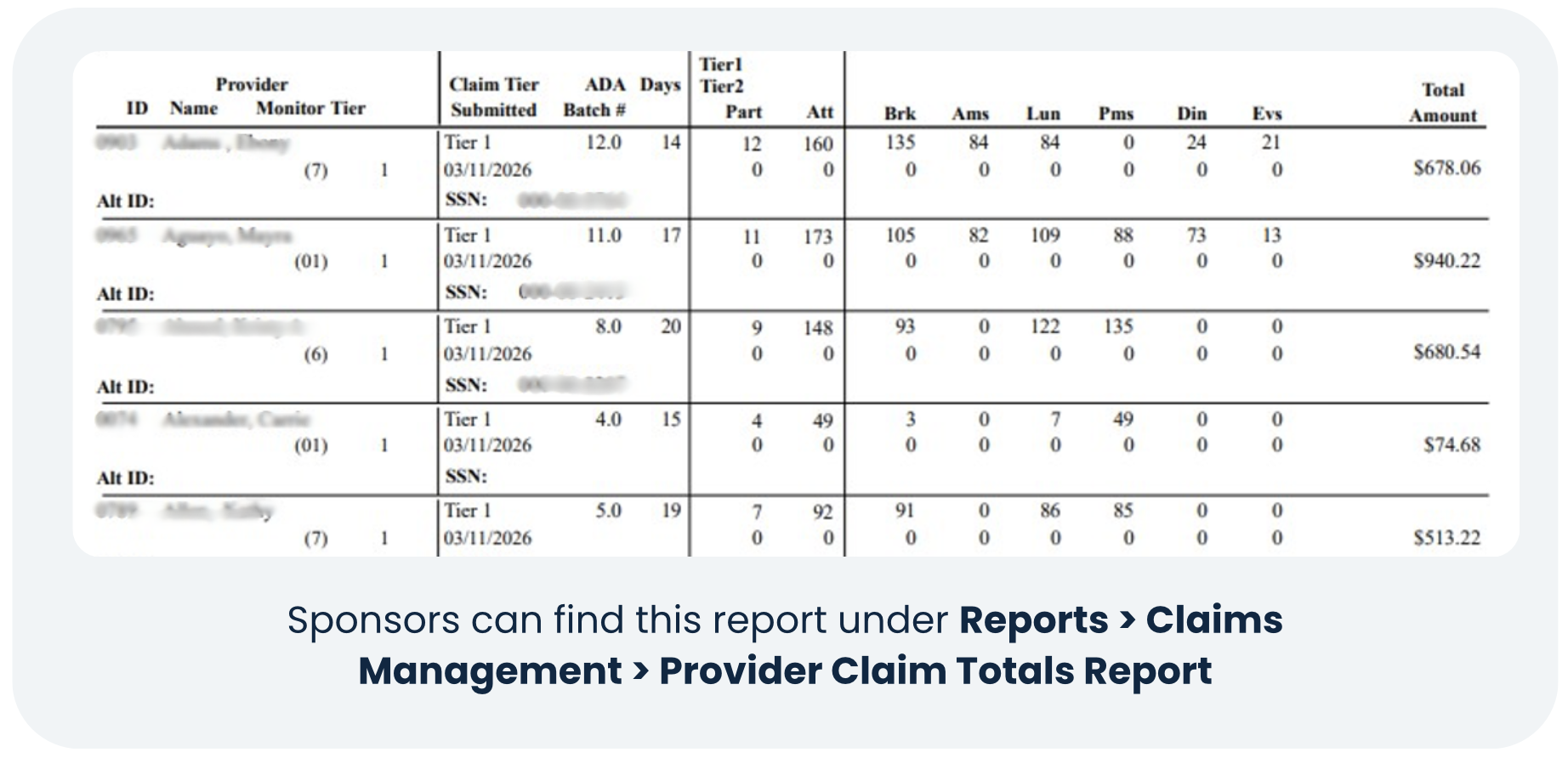 Provider Claim Totals Report